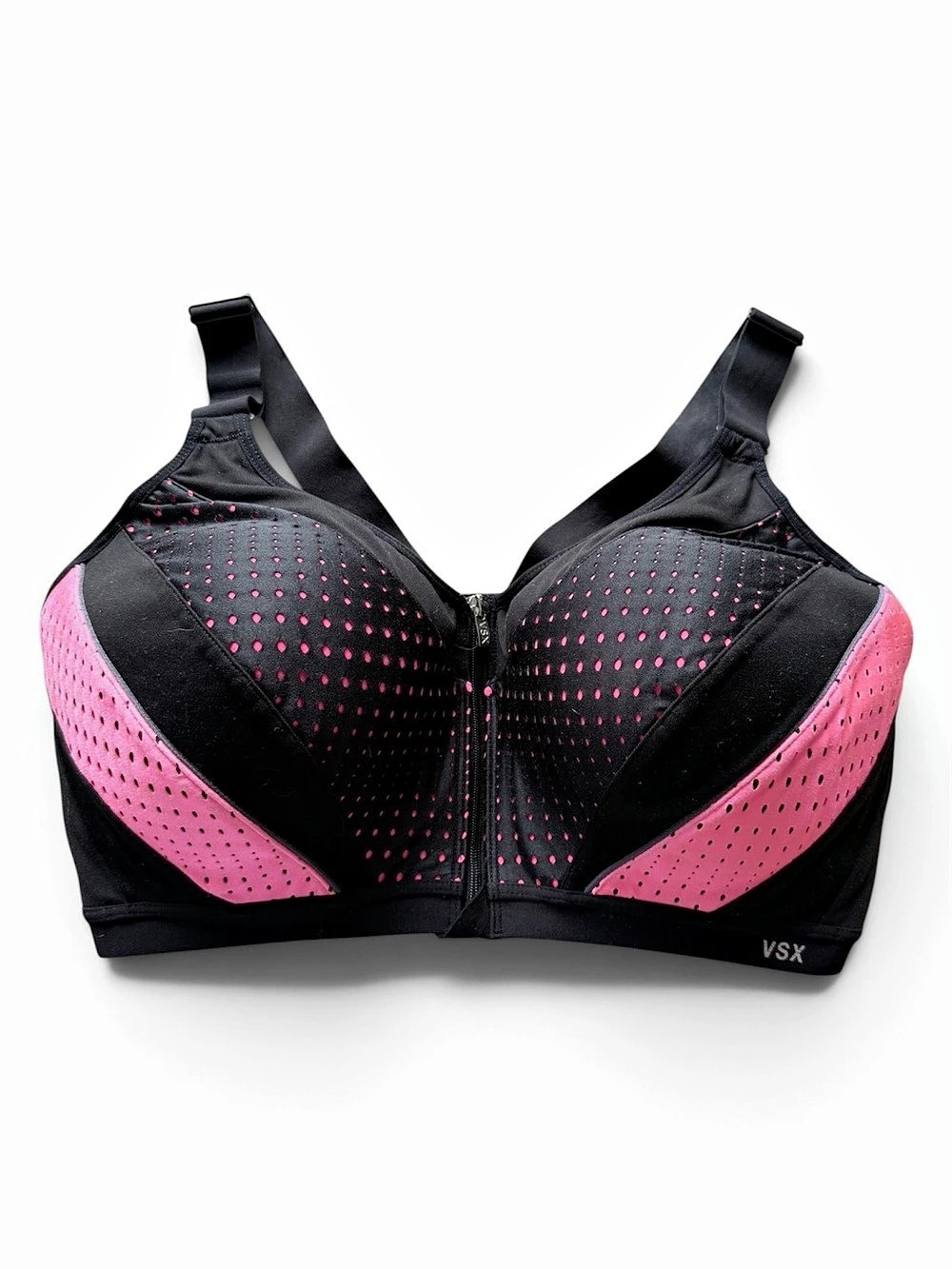 Victoria's Secret VSX Sport Zip Front Sports Bra in Black & Pink Like New